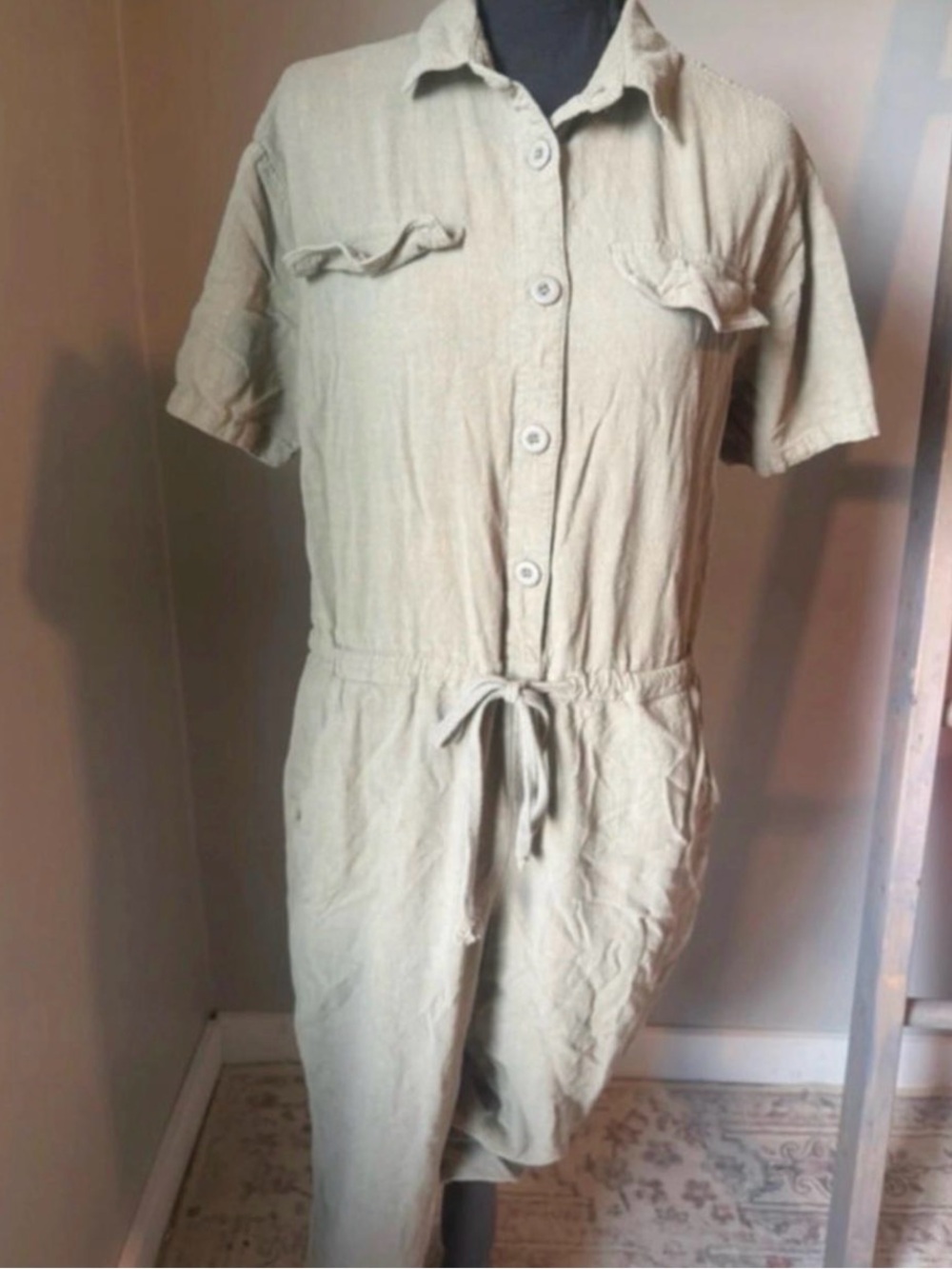 Fashion Nova Women's Short-Sleeve Button Front Jumpsuit in Light Tan